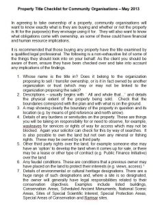 Property Title Checklist for Community Organisations